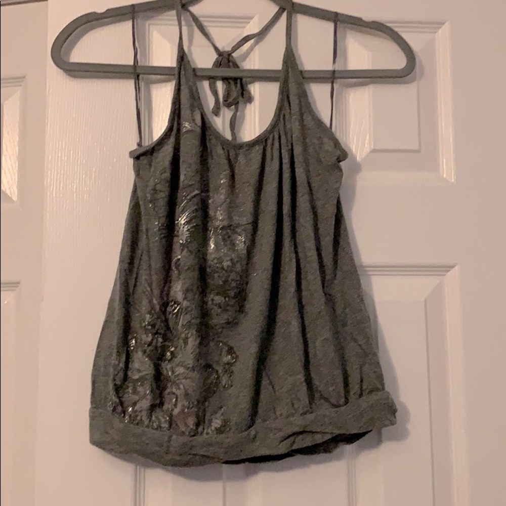 Grey express halter top with silver floral details